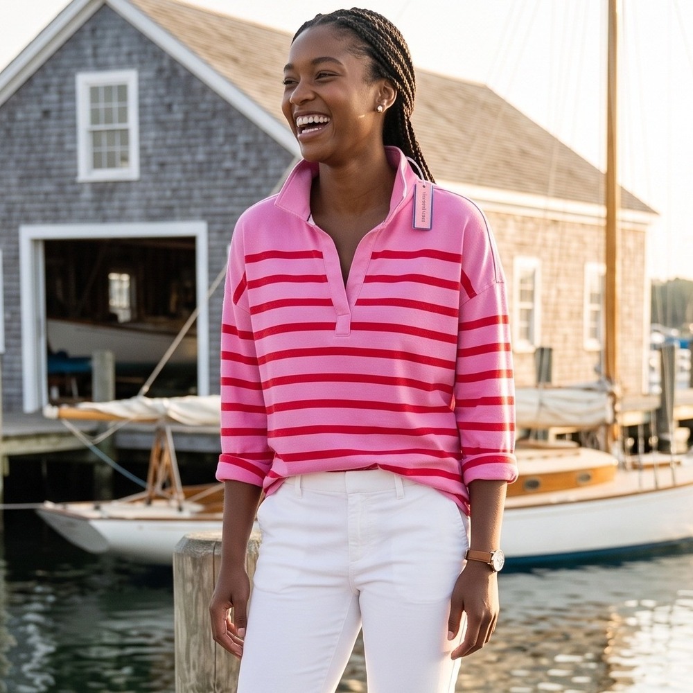 Vineyard Vines‎ Polo Deluxe T-Shirt S Pink Red Stripe Johnny Collar Pullover Top